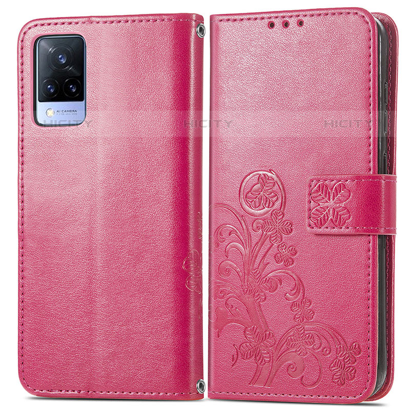 Coque Portefeuille Fleurs Livre Cuir Etui Clapet pour Vivo V21s 5G Rouge Plus