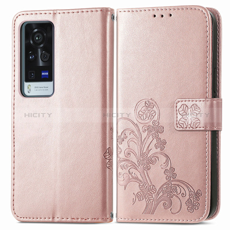 Coque Portefeuille Fleurs Livre Cuir Etui Clapet pour Vivo X60 Pro+ Plus 5G Rose Plus