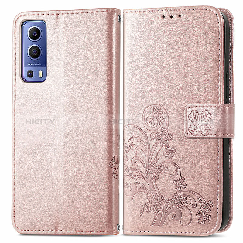 Coque Portefeuille Fleurs Livre Cuir Etui Clapet pour Vivo Y72 5G Rose Plus