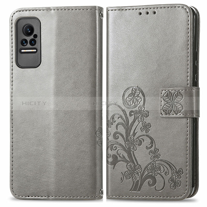 Coque Portefeuille Fleurs Livre Cuir Etui Clapet pour Xiaomi Civi 1S 5G Gris Plus