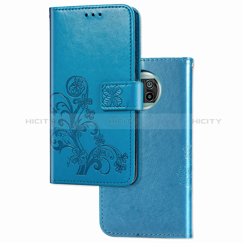 Coque Portefeuille Fleurs Livre Cuir Etui Clapet pour Xiaomi Mi 10i 5G Bleu Plus