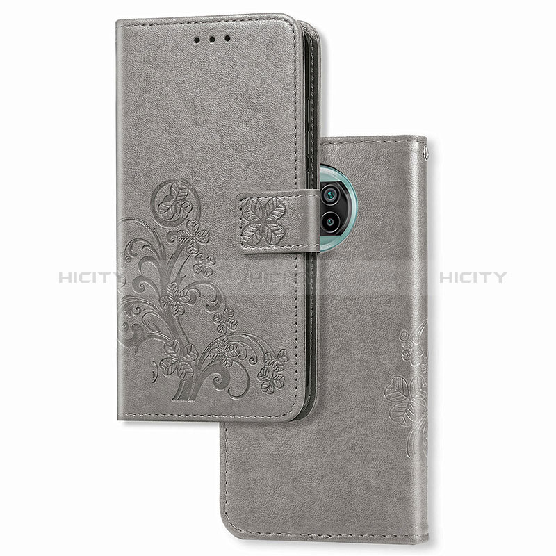 Coque Portefeuille Fleurs Livre Cuir Etui Clapet pour Xiaomi Mi 10i 5G Gris Plus