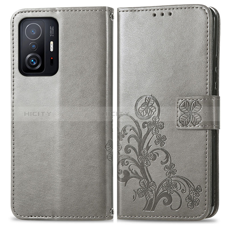 Coque Portefeuille Fleurs Livre Cuir Etui Clapet pour Xiaomi Mi 11T Pro 5G Gris Plus