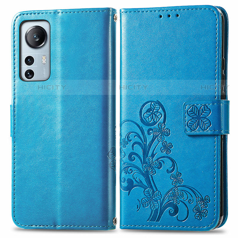 Coque Portefeuille Fleurs Livre Cuir Etui Clapet pour Xiaomi Mi 12S Pro 5G Bleu Plus