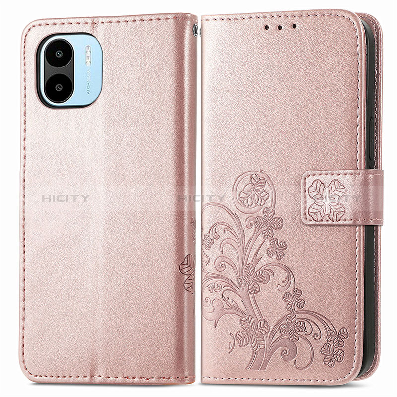 Coque Portefeuille Fleurs Livre Cuir Etui Clapet pour Xiaomi Poco C50 Rose Plus