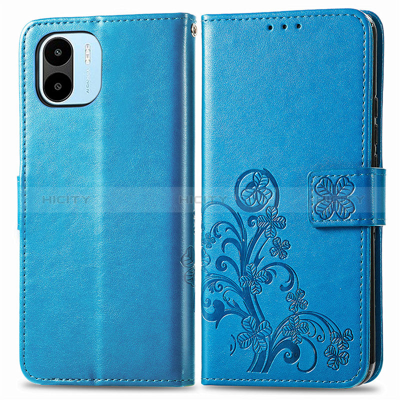 Coque Portefeuille Fleurs Livre Cuir Etui Clapet pour Xiaomi Poco C51 Bleu Plus