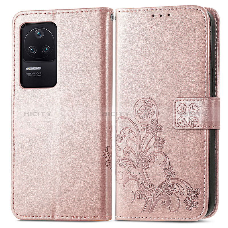 Coque Portefeuille Fleurs Livre Cuir Etui Clapet pour Xiaomi Poco F4 5G Rose Plus