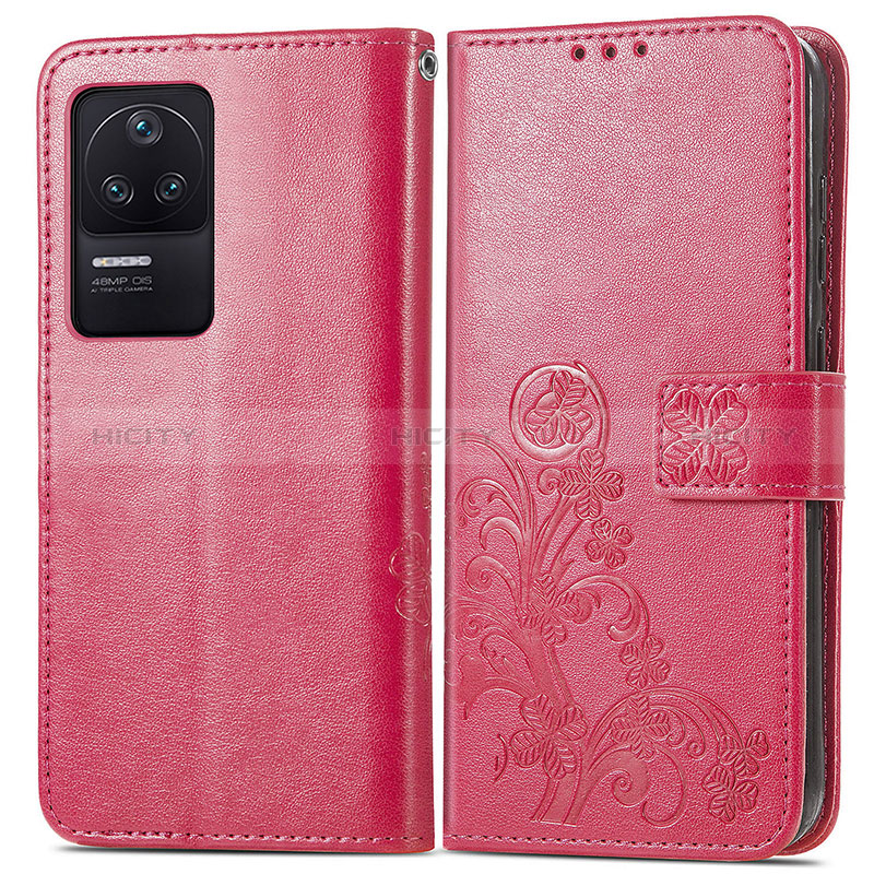 Coque Portefeuille Fleurs Livre Cuir Etui Clapet pour Xiaomi Poco F4 5G Rouge Plus