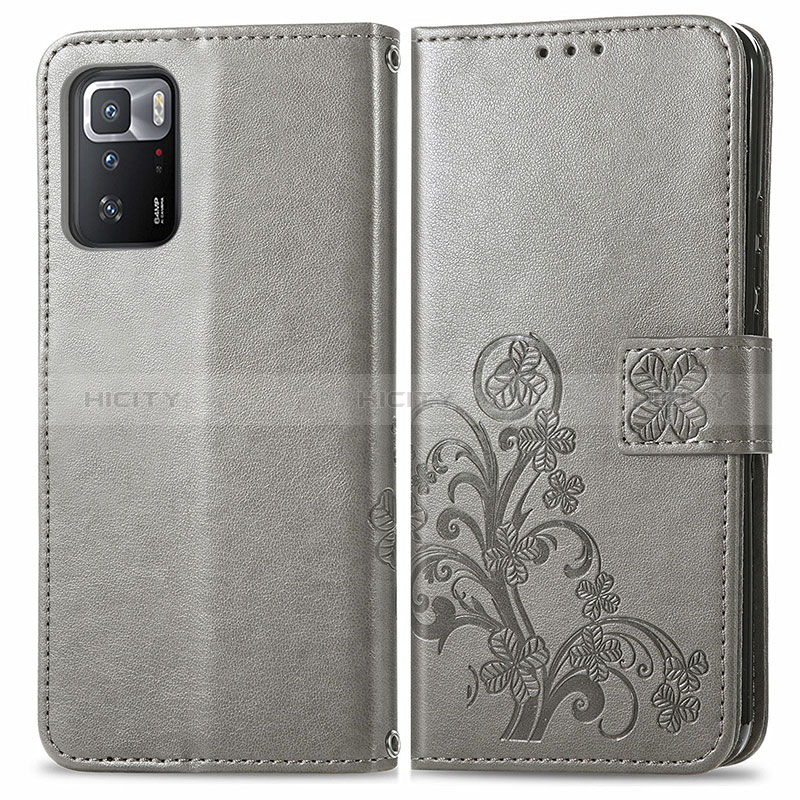 Coque Portefeuille Fleurs Livre Cuir Etui Clapet pour Xiaomi Poco X3 GT 5G Gris Plus