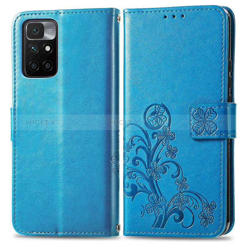 Coque Portefeuille Fleurs Livre Cuir Etui Clapet pour Xiaomi Redmi 10 4G Bleu Plus