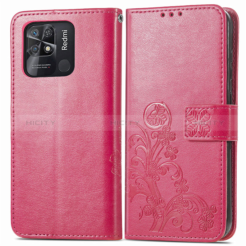 Coque Portefeuille Fleurs Livre Cuir Etui Clapet pour Xiaomi Redmi 10 India Rouge Plus