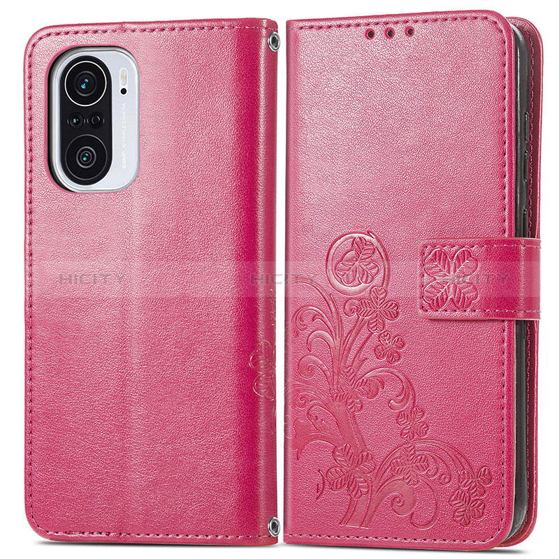 Coque Portefeuille Fleurs Livre Cuir Etui Clapet pour Xiaomi Redmi K40 5G Rouge Plus