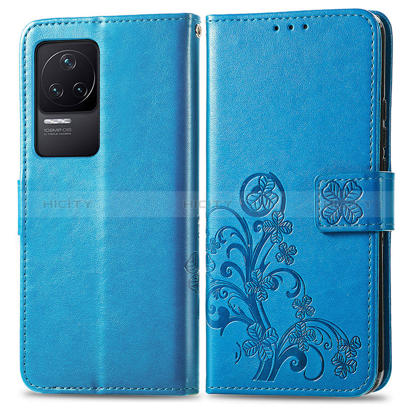 Coque Portefeuille Fleurs Livre Cuir Etui Clapet pour Xiaomi Redmi K50 5G Bleu Plus