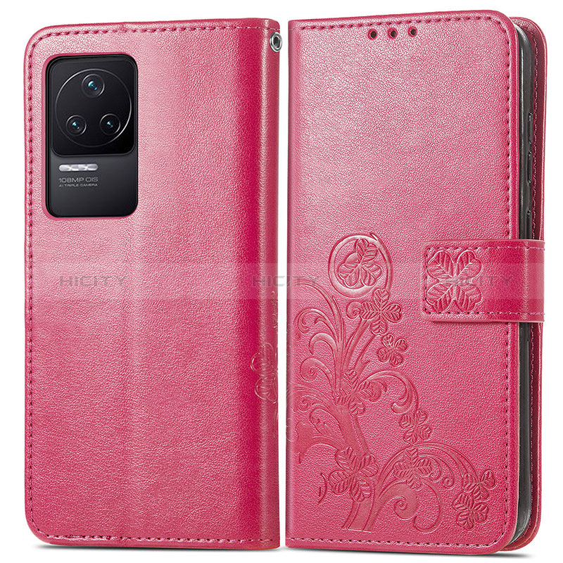 Coque Portefeuille Fleurs Livre Cuir Etui Clapet pour Xiaomi Redmi K50 5G Rouge Plus