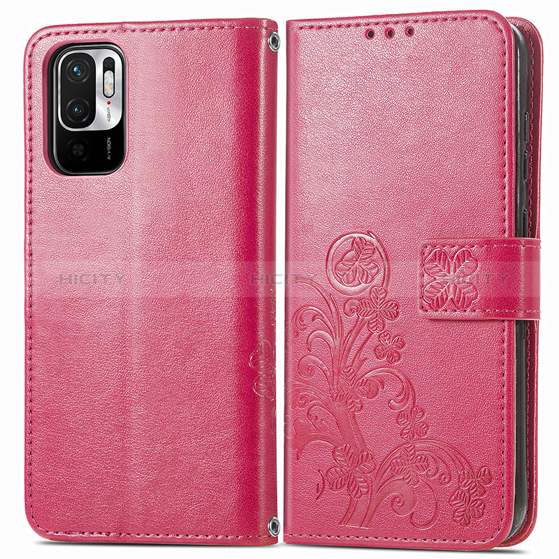 Coque Portefeuille Fleurs Livre Cuir Etui Clapet pour Xiaomi Redmi Note 10 5G Rouge Plus