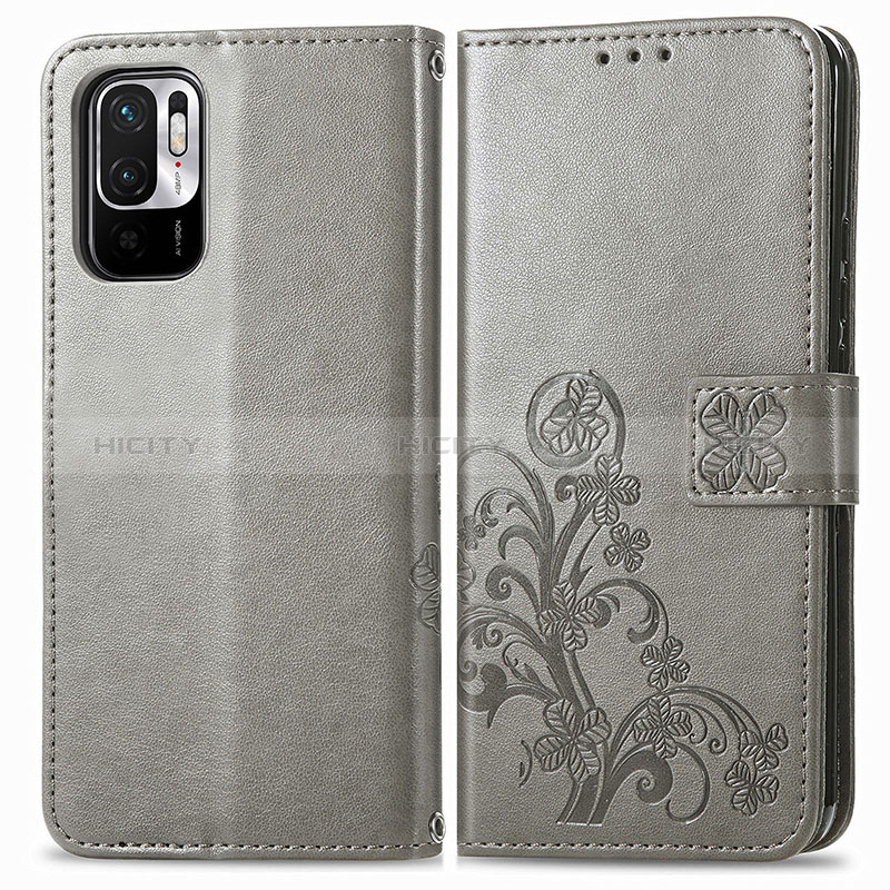 Coque Portefeuille Fleurs Livre Cuir Etui Clapet pour Xiaomi Redmi Note 10 JE 5G Gris Plus