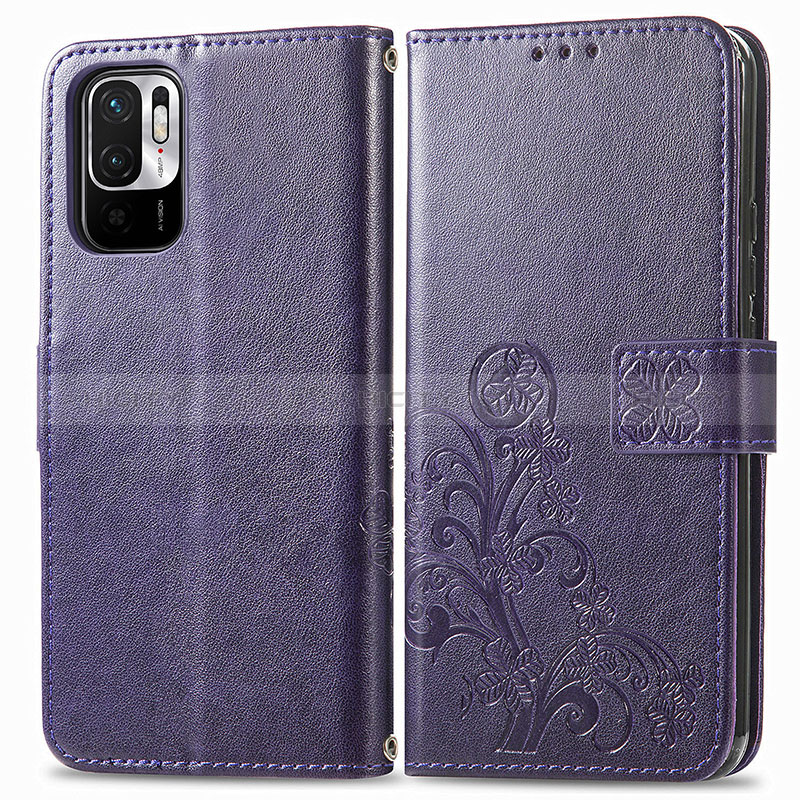 Coque Portefeuille Fleurs Livre Cuir Etui Clapet pour Xiaomi Redmi Note 10T 5G Violet Plus