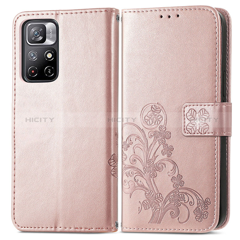 Coque Portefeuille Fleurs Livre Cuir Etui Clapet pour Xiaomi Redmi Note 11 5G Rose Plus