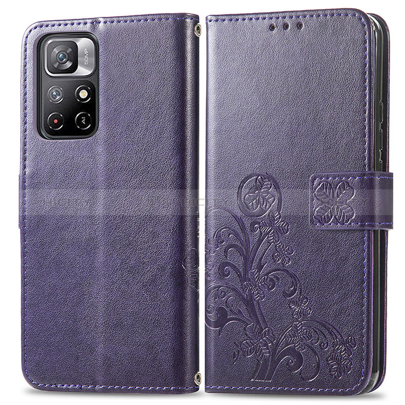 Coque Portefeuille Fleurs Livre Cuir Etui Clapet pour Xiaomi Redmi Note 11 5G Violet Plus