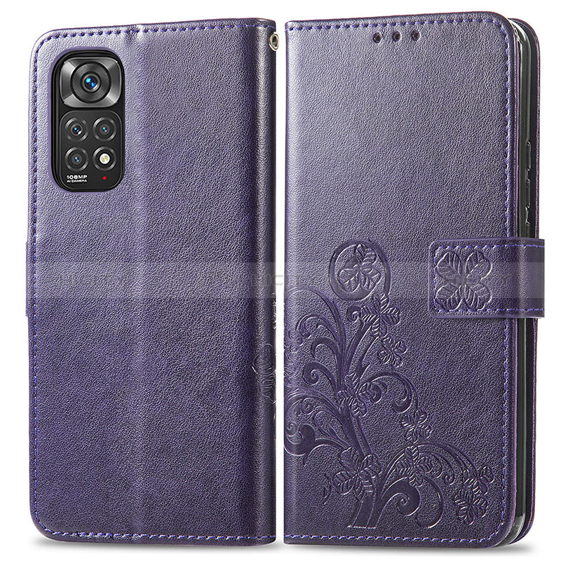 Coque Portefeuille Fleurs Livre Cuir Etui Clapet pour Xiaomi Redmi Note 11S 4G Violet Plus