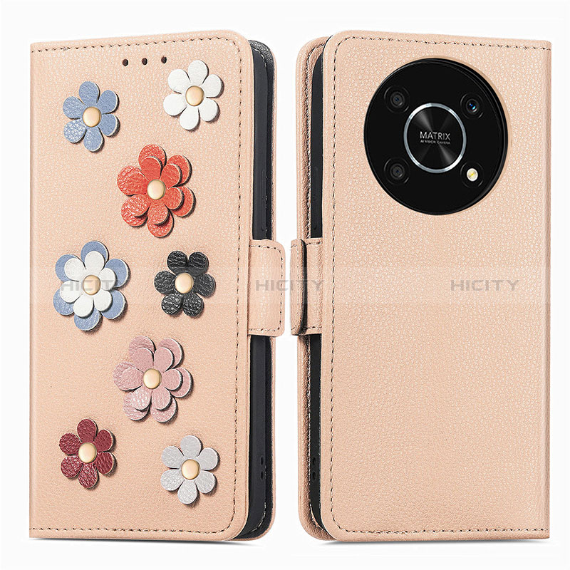 Coque Portefeuille Fleurs Livre Cuir Etui Clapet S02D pour Huawei Enjoy 50 Pro Kaki Plus