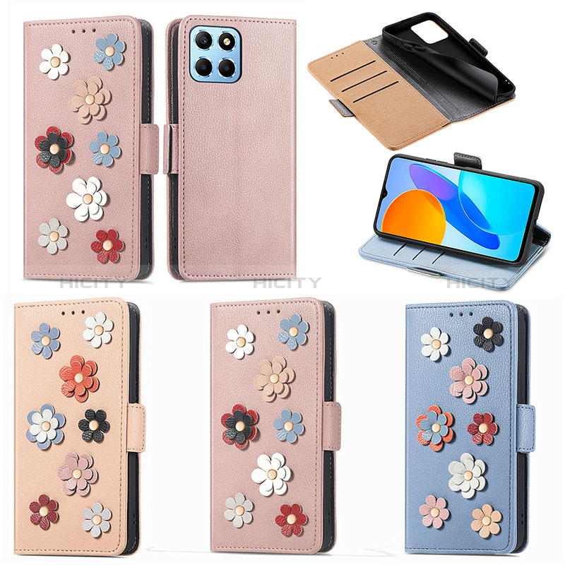 Coque Portefeuille Fleurs Livre Cuir Etui Clapet S02D pour Huawei Honor X6 Plus