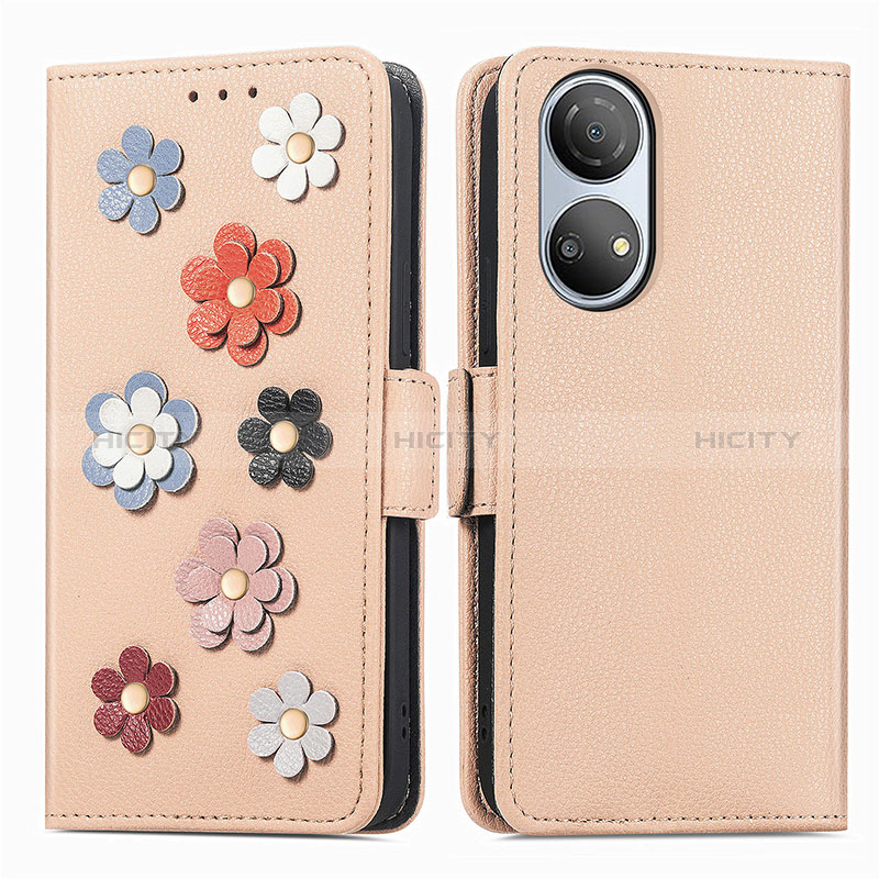 Coque Portefeuille Fleurs Livre Cuir Etui Clapet S02D pour Huawei Honor X7 Kaki Plus