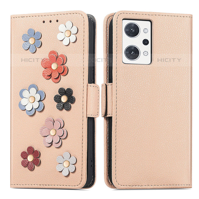 Coque Portefeuille Fleurs Livre Cuir Etui Clapet S02D pour Oppo Reno7 A Kaki Plus