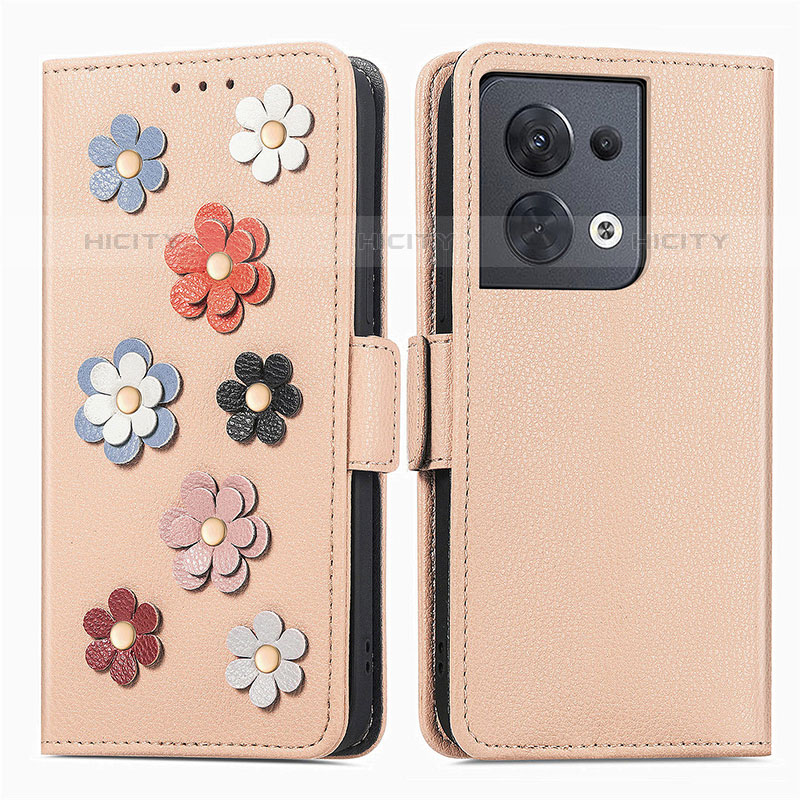 Coque Portefeuille Fleurs Livre Cuir Etui Clapet S02D pour Oppo Reno8 5G Kaki Plus