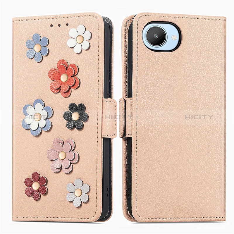 Coque Portefeuille Fleurs Livre Cuir Etui Clapet S02D pour Realme Narzo 50i Prime Kaki Plus