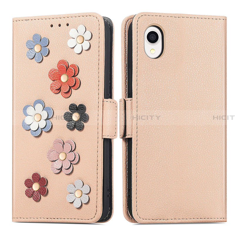 Coque Portefeuille Fleurs Livre Cuir Etui Clapet S02D pour Samsung Galaxy A22 5G SC-56B Kaki Plus