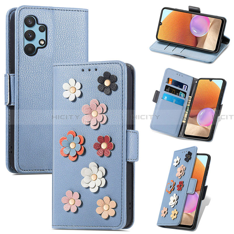 Coque Portefeuille Fleurs Livre Cuir Etui Clapet S02D pour Samsung Galaxy A32 4G Plus