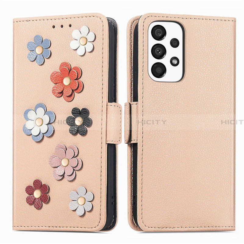 Coque Portefeuille Fleurs Livre Cuir Etui Clapet S02D pour Samsung Galaxy A33 5G Kaki Plus