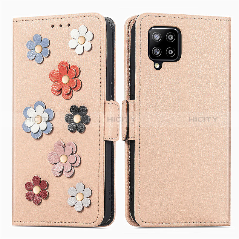 Coque Portefeuille Fleurs Livre Cuir Etui Clapet S02D pour Samsung Galaxy A42 5G Kaki Plus