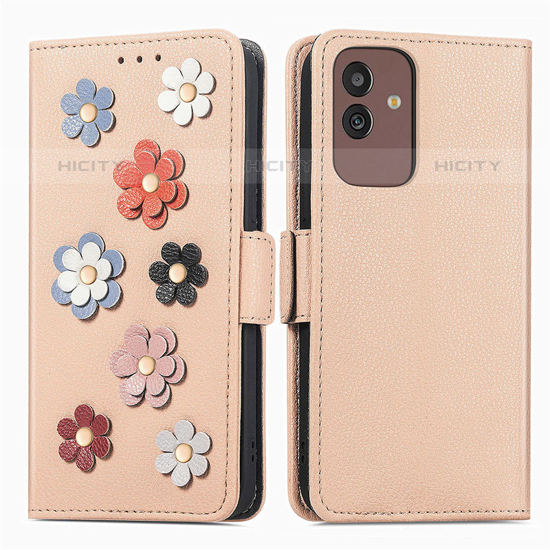 Coque Portefeuille Fleurs Livre Cuir Etui Clapet S02D pour Samsung Galaxy M13 5G Kaki Plus