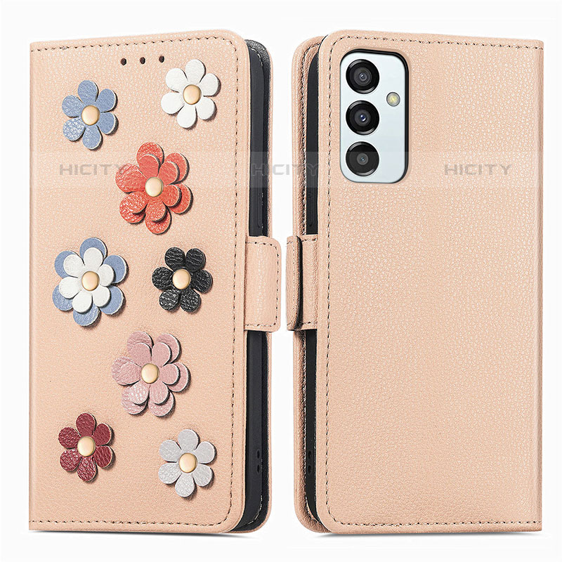 Coque Portefeuille Fleurs Livre Cuir Etui Clapet S02D pour Samsung Galaxy M23 5G Kaki Plus