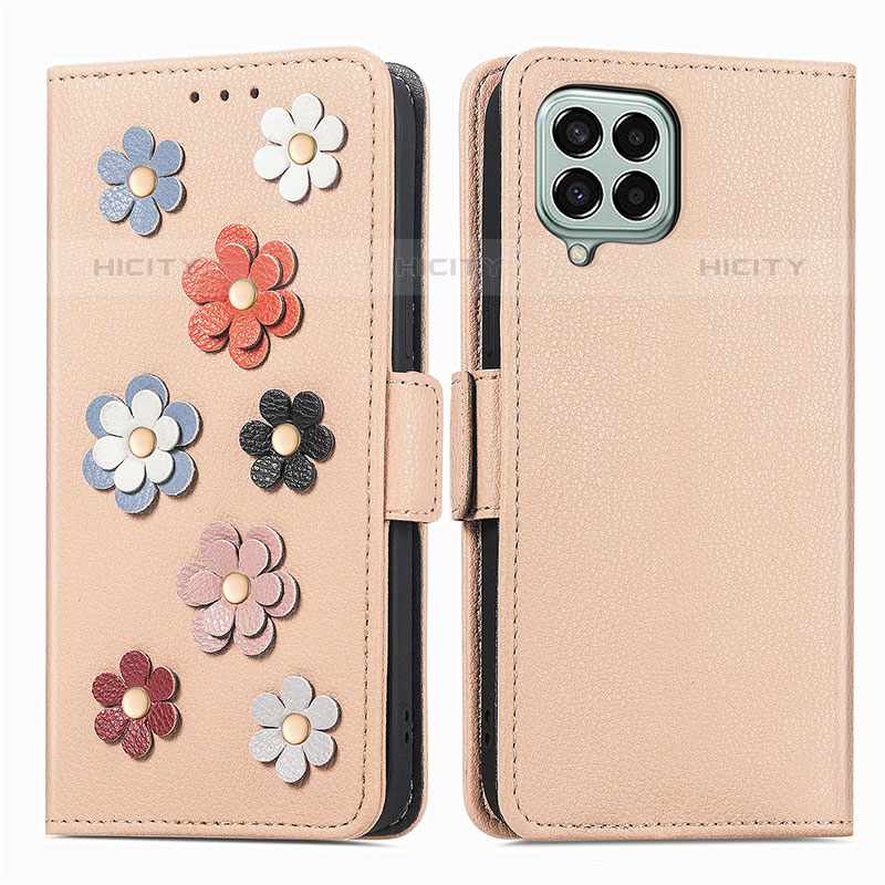 Coque Portefeuille Fleurs Livre Cuir Etui Clapet S02D pour Samsung Galaxy M33 5G Kaki Plus