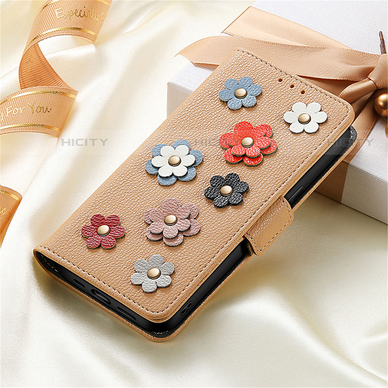 Coque Portefeuille Fleurs Livre Cuir Etui Clapet S02D pour Samsung Galaxy S21 Ultra 5G Or Plus