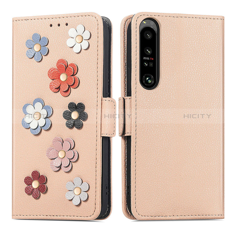 Coque Portefeuille Fleurs Livre Cuir Etui Clapet S02D pour Sony Xperia 1 IV Kaki Plus