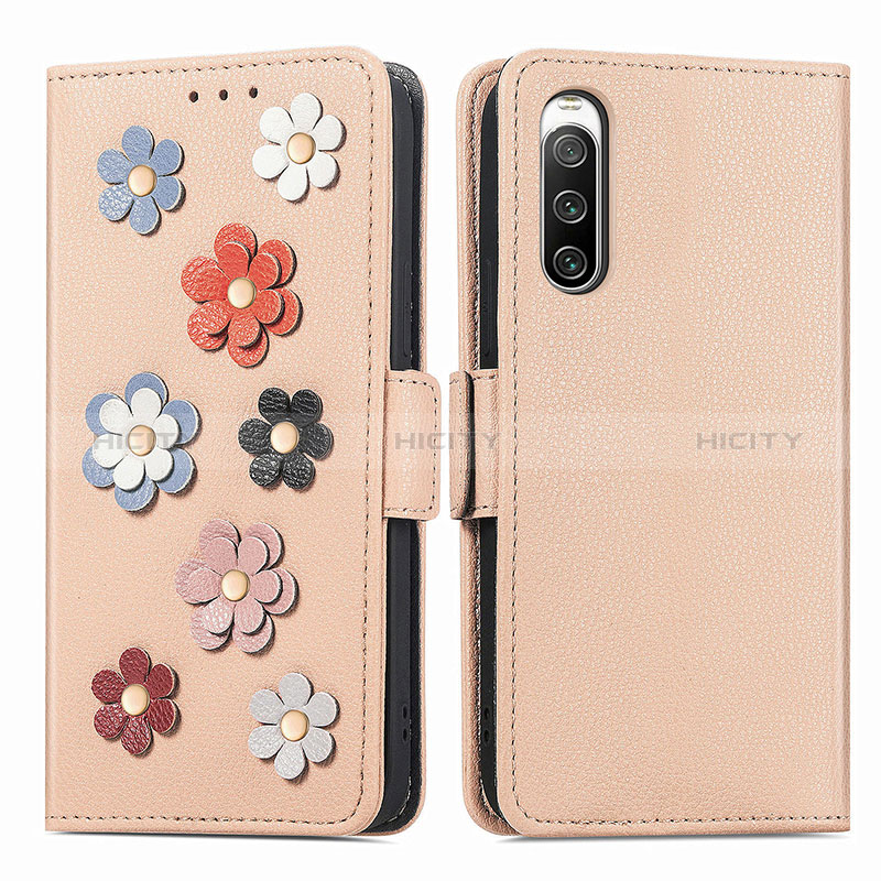 Coque Portefeuille Fleurs Livre Cuir Etui Clapet S02D pour Sony Xperia 10 IV SO-52C Kaki Plus