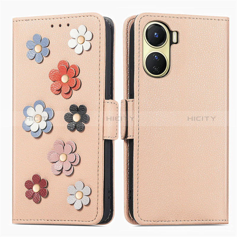 Coque Portefeuille Fleurs Livre Cuir Etui Clapet S02D pour Vivo Y02S Plus