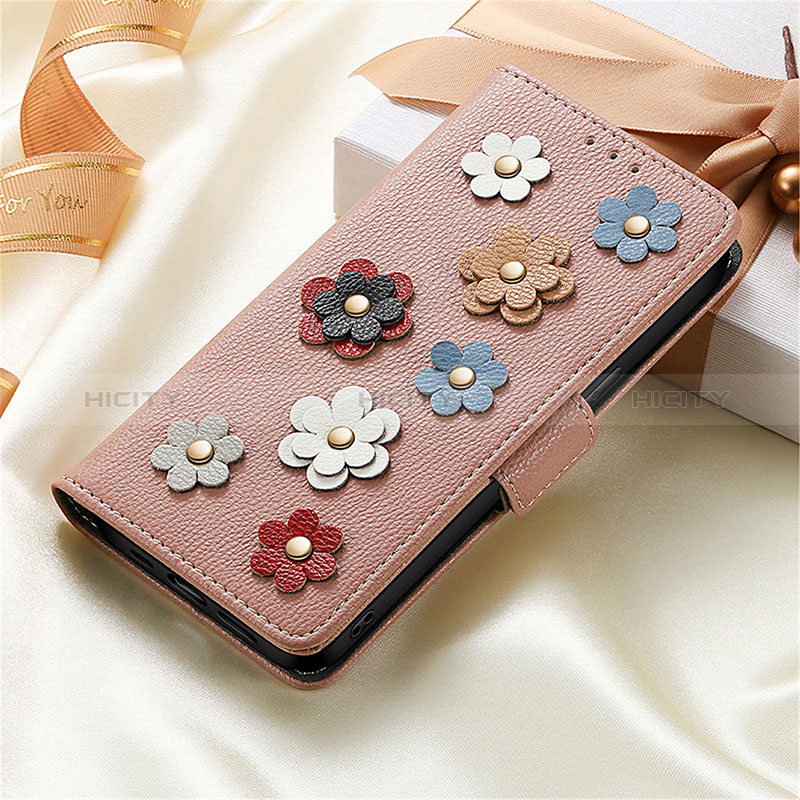 Coque Portefeuille Fleurs Livre Cuir Etui Clapet S02D pour Xiaomi Redmi K50 Gaming 5G Or Rose Plus