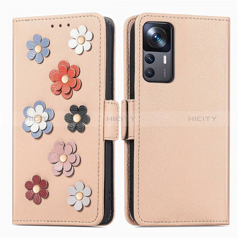 Coque Portefeuille Fleurs Livre Cuir Etui Clapet S02D pour Xiaomi Redmi K50 Ultra 5G Kaki Plus