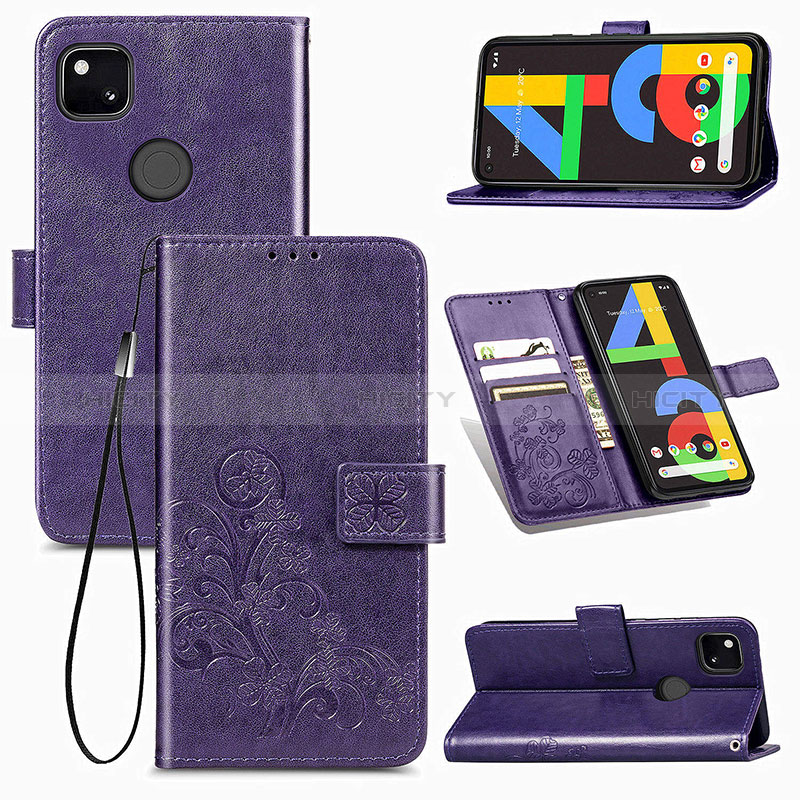 Coque Portefeuille Fleurs Livre Cuir Etui Clapet S03D pour Google Pixel 4a Plus