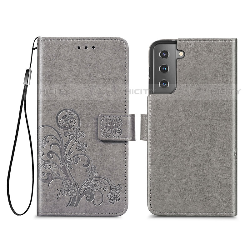 Coque Portefeuille Fleurs Livre Cuir Etui Clapet S03D pour Samsung Galaxy S21 Plus 5G Gris Plus