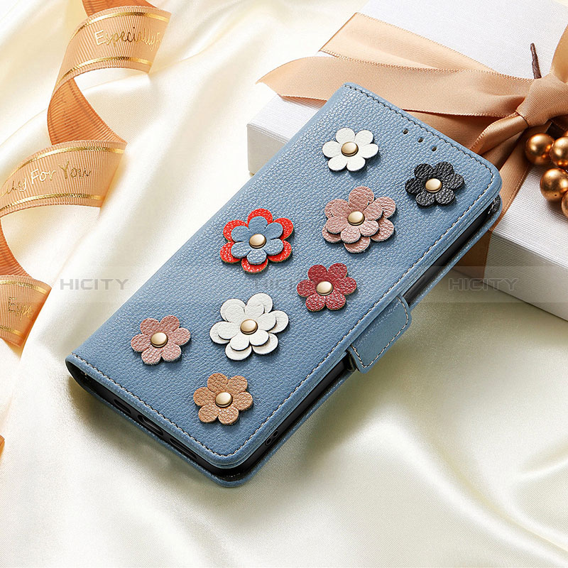 Coque Portefeuille Fleurs Livre Cuir Etui Clapet S04D pour Huawei Enjoy 50 Bleu Plus