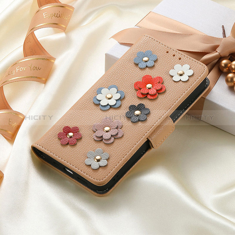 Coque Portefeuille Fleurs Livre Cuir Etui Clapet S04D pour Huawei Enjoy 50 Kaki Plus