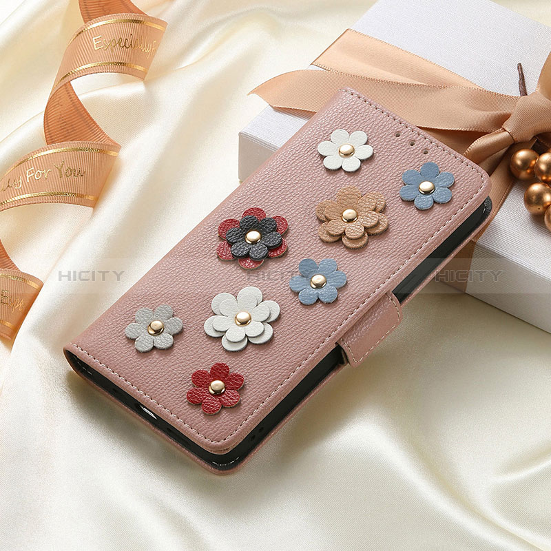 Coque Portefeuille Fleurs Livre Cuir Etui Clapet S04D pour Huawei Enjoy 50 Or Rose Plus