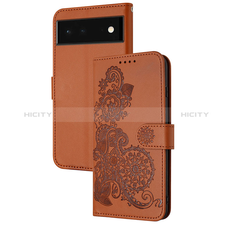 Coque Portefeuille Fleurs Livre Cuir Etui Clapet Y01X pour Google Pixel 6 5G Marron Plus