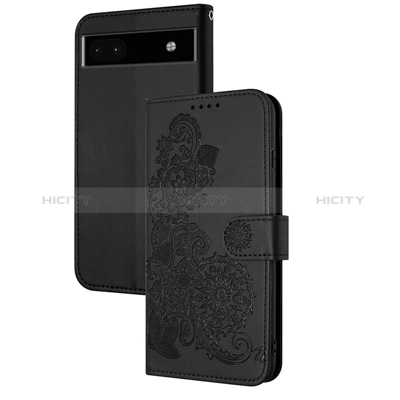 Coque Portefeuille Fleurs Livre Cuir Etui Clapet Y01X pour Google Pixel 6a 5G Noir Plus